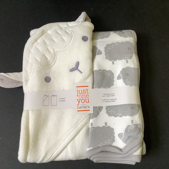 Carter's Lamb Just For You Hooded Towel and Bath Towel Set - NWT - 29"x29" - Picture 3 of 6